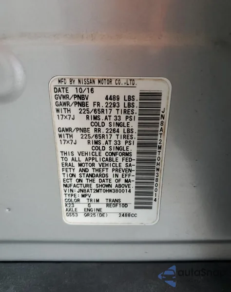 2017 Nissan Rogue S z USA, uszkodzony, nr VIN JN8AT2MT0HW380014